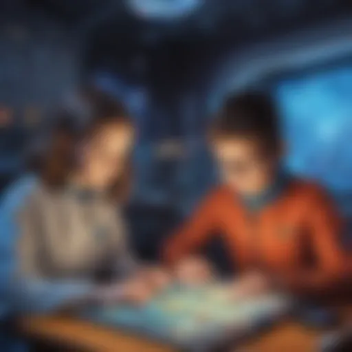 Children playing a futuristic educational game