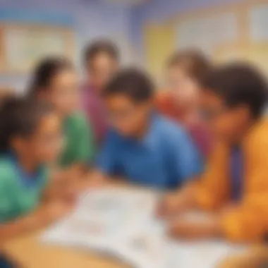 Collaborative Learning in Mathematics Illustration of diverse group of elementary school children collaborating on a math project