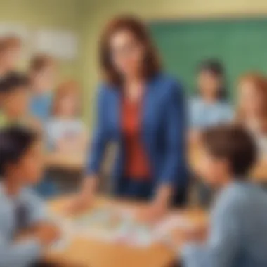 Interactive Math Challenges Illustration of a teacher presenting a math puzzle to students to enhance critical thinking skills