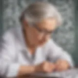 Elderly woman solving a crossword puzzle