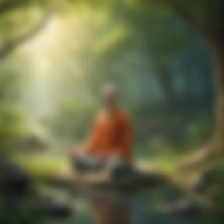 Person practicing mindful meditation in a serene environment