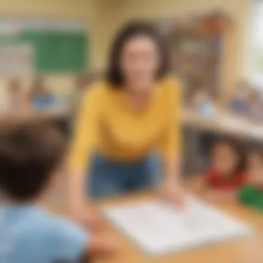 Illustration featuring a teacher demonstrating phonics blending techniques in a classroom setting