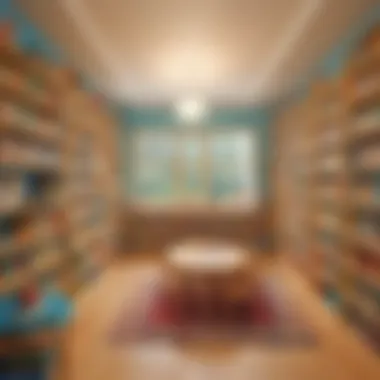 Illustration of a kindergarten classroom filled with vibrant books and reading nooks