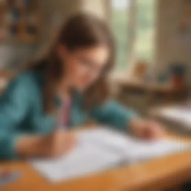 Engaging Problem-Solving Illustration of a 5th-grade student solving math problems