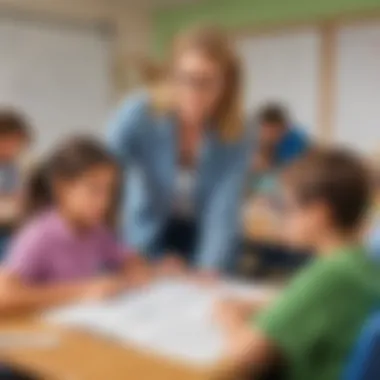 Educator Support Illustration of a teacher guiding 5th-grade students in math class