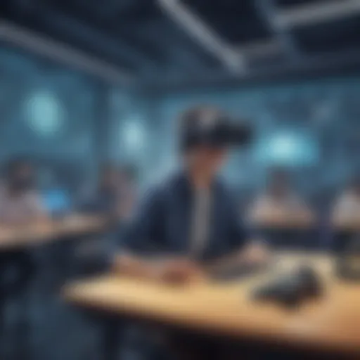 Illustration depicting a futuristic virtual reality classroom