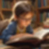 Young child engrossed in reading a book