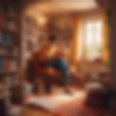 Creating the Perfect Reading Environment A person immersed in a book, surrounded by a cozy reading nook.