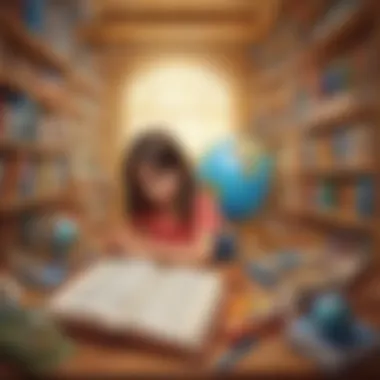 Exploring a World of Knowledge Illustration showcasing diverse learning materials like books, pencils, and educational tools