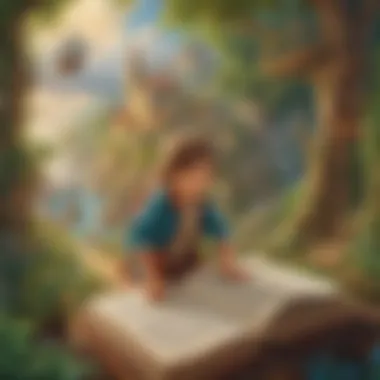 Embarking on Literary Adventures Illustration illustrating a child's imaginative journey through a magical book