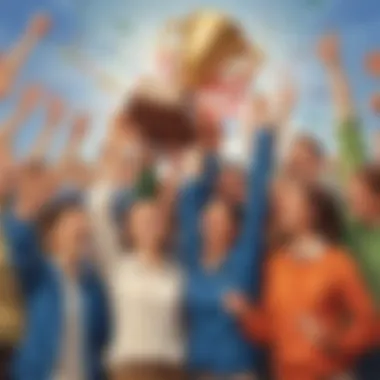Triumphant Collaboration Illustration of students celebrating a successful teamwork accomplishment