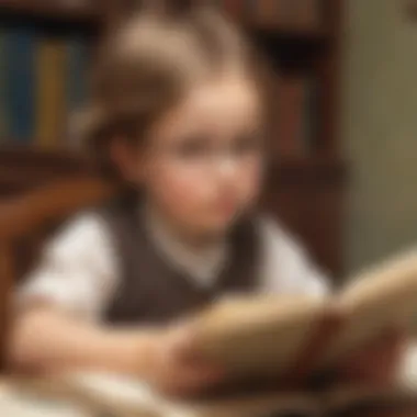Curious Young Reader A child reading a biography with curiosity