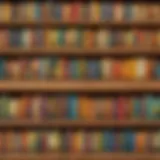 Colorful collection of first-grade books on a wooden shelf