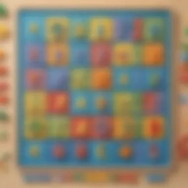 An educational board displaying numbers and basic math symbols in a playful design.