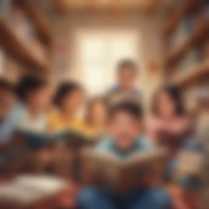 Group of kids engaging with books