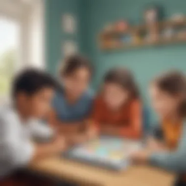 Group of children participating in a literacy game using an app