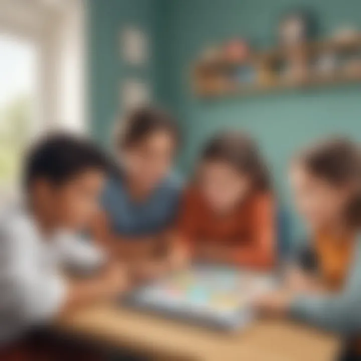 Group of children participating in a literacy game using an app