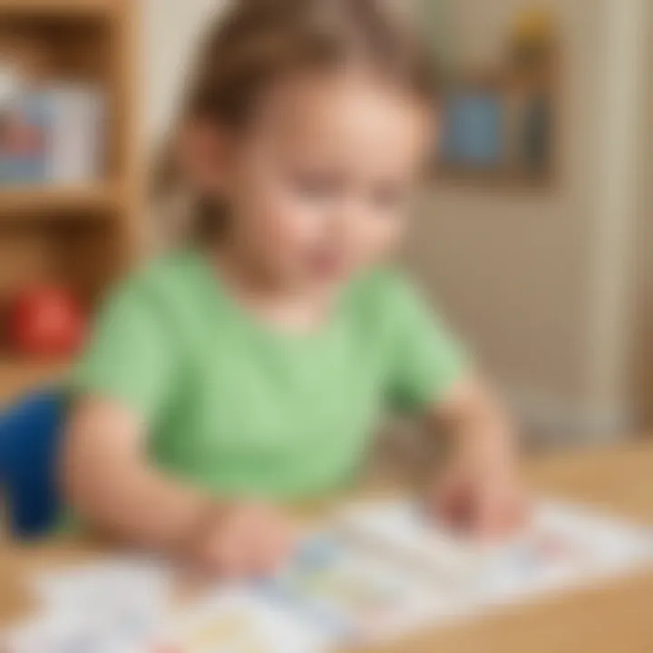 Preschooler identifying words on flashcards