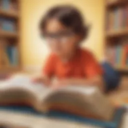 Child engrossed in reading colorful book