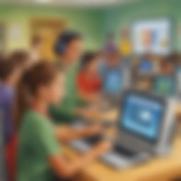 Illustration depicting the integration of technology in a modern elementary classroom setting