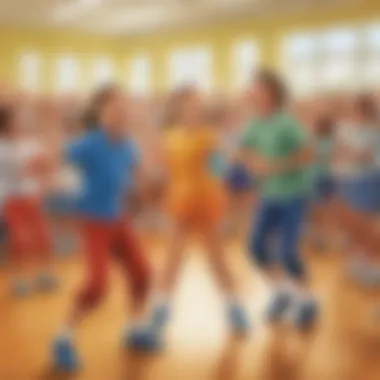 Exciting Dance-Off Competition for Elementary Schoolers Young students enjoying a lively and fun dance-off