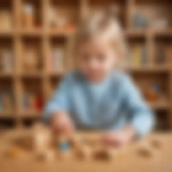 Young child playing with educational wooden blocks