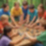 Group of 12-year-olds participating in a team-building challenge