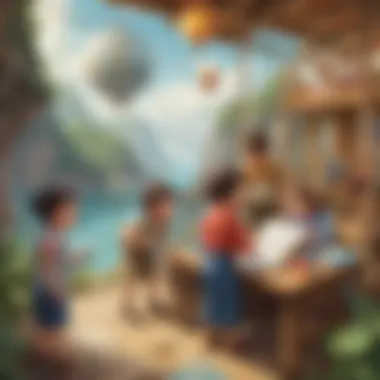 Exploration Voyage - Illustration depicting children exploring different learning areas at ElemFun