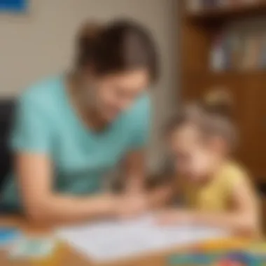 Illustration of a parent and child bonding over ABC learning activities on ElemFun