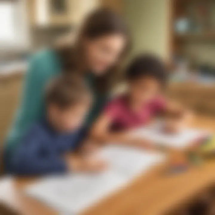 Parent helping child with math homework