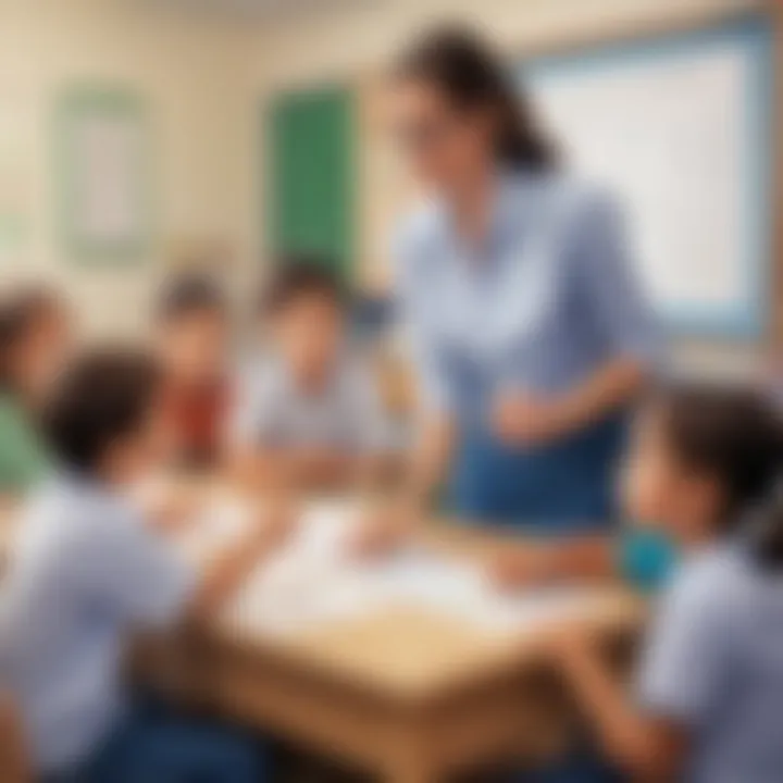 Teacher guiding students with addition exercises