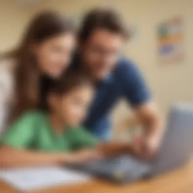 Parent and child reviewing math progress on a device