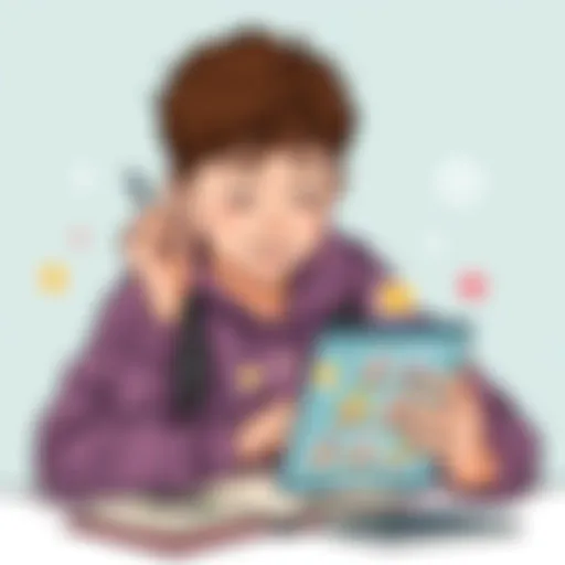 A young student engaging with a language learning app on a tablet