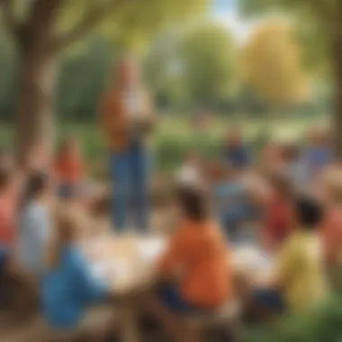 Educator leading a group of students in an outdoor lesson