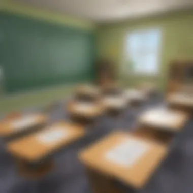 Virtual Math Classroom Environment for Learning Multiplication Tables Illustration showcasing a virtual classroom environment with math symbols and equations