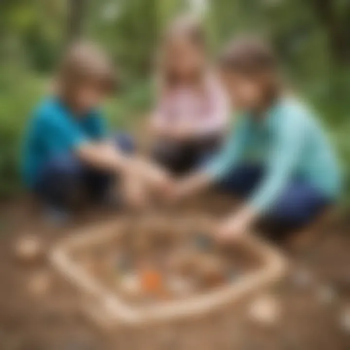 Kids playing with natural loose parts in an outdoor play environment