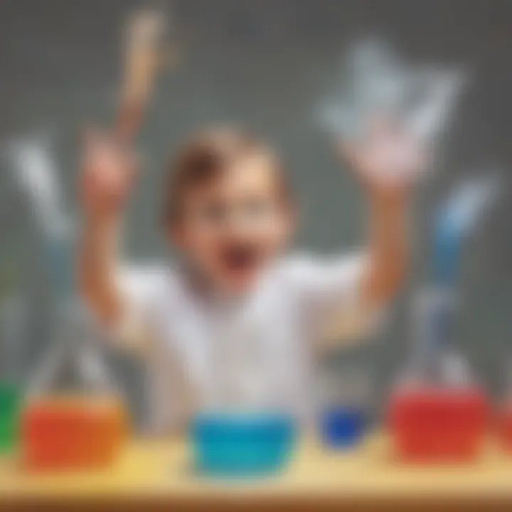 Young child conducting a colorful chemical reaction experiment