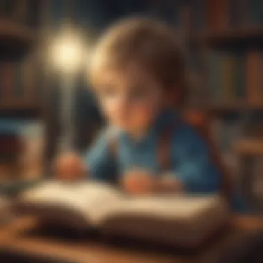 Illustration of a curious child exploring a magical book