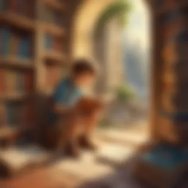 Illustration of a young reader discovering new worlds through books