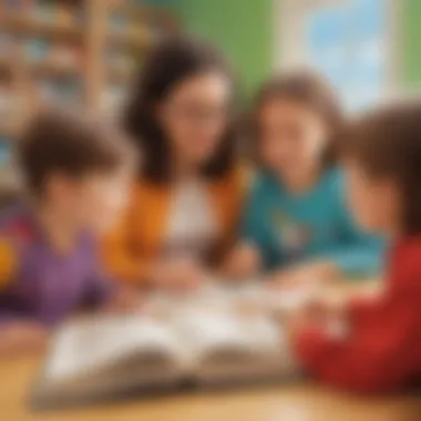 Interactive Learning Experience Illustration of kindergartners engaged in interactive storytelling