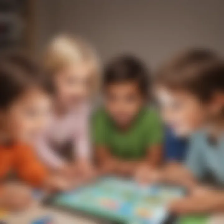 Group of toddlers engaged in a digital learning game