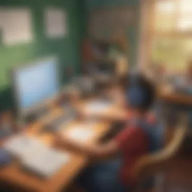 Virtual Learning Environment Illustration depicting a virtual math learning environment