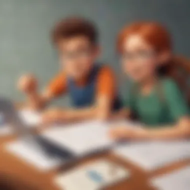 Illustration featuring animated characters learning math concepts online