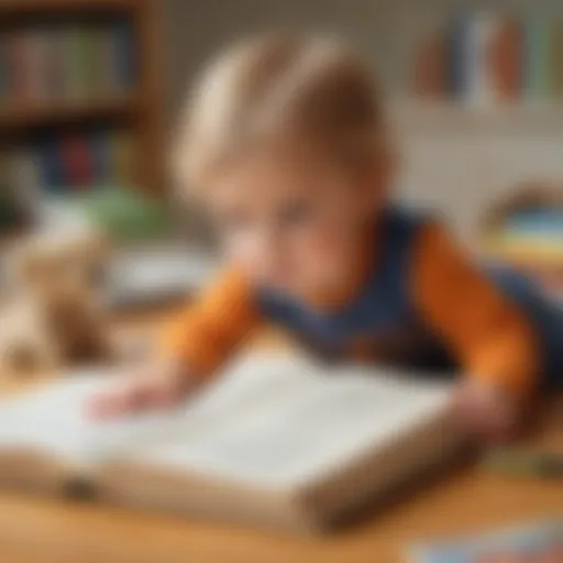 Young child exploring a book with curiosity