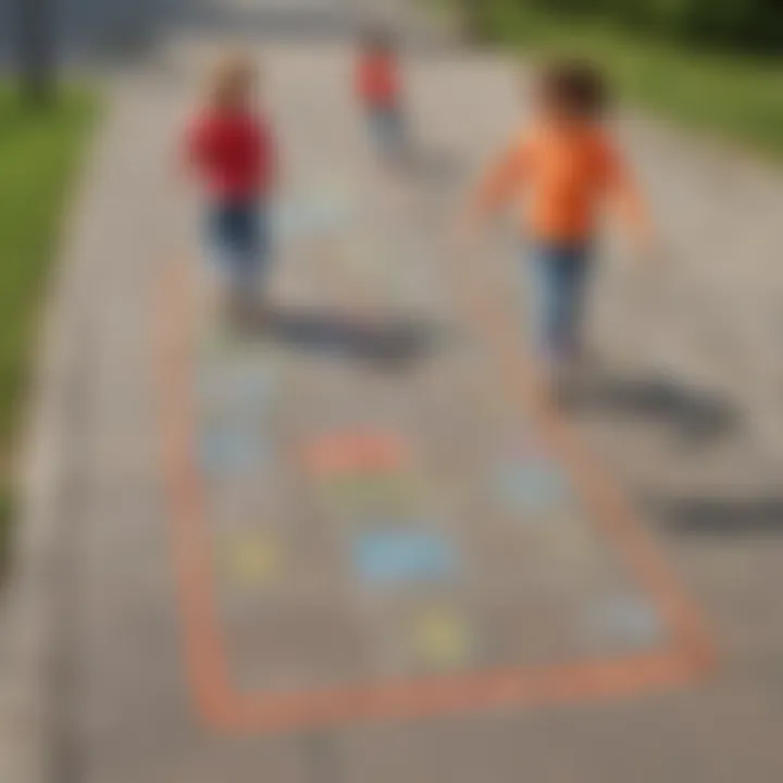 Kids playing hopscotch on pavement