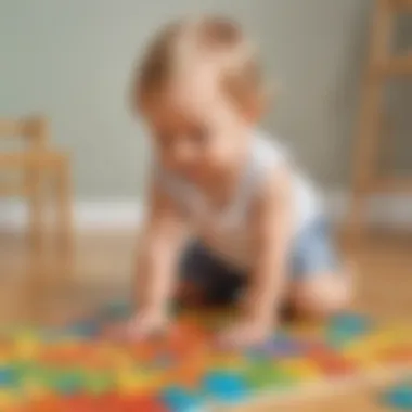 Curious toddler exploring colorful puzzle