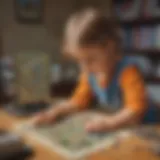 Young child engaged in a puzzle-solving computer game