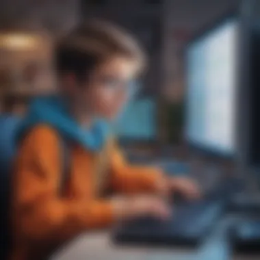 Kid engaged in a coding challenge on a computer