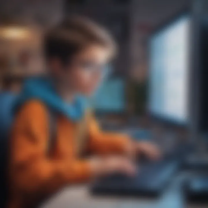 Kid engaged in a coding challenge on a computer