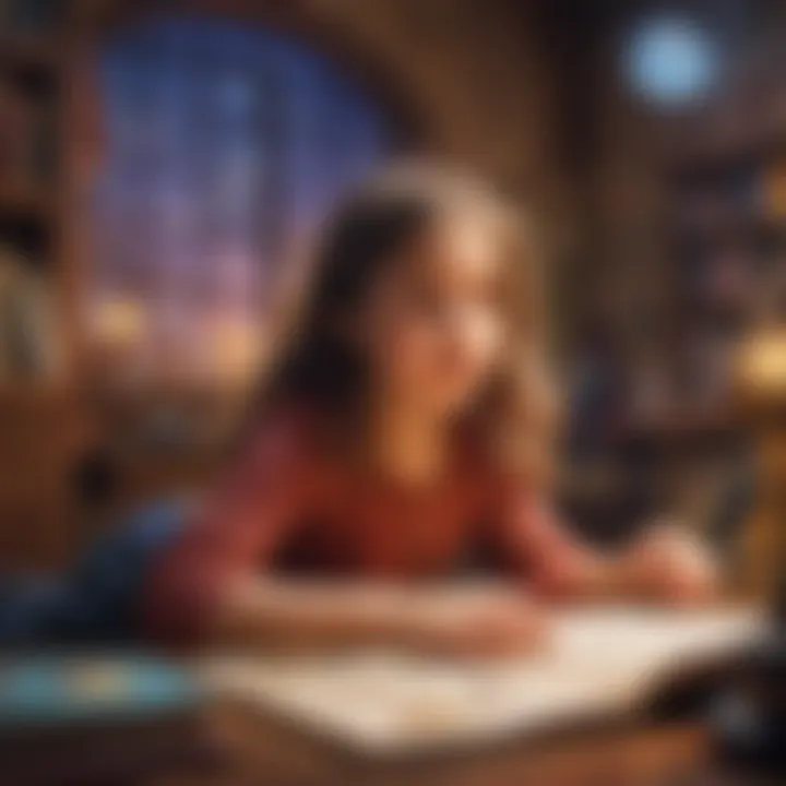 Young girl immersed in a creative storytelling game